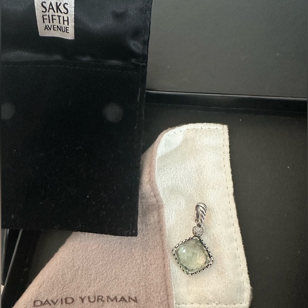 David Yurman Prasiolite Cushion on Point Pendant w/ Diamonds - Picture 1 of 13